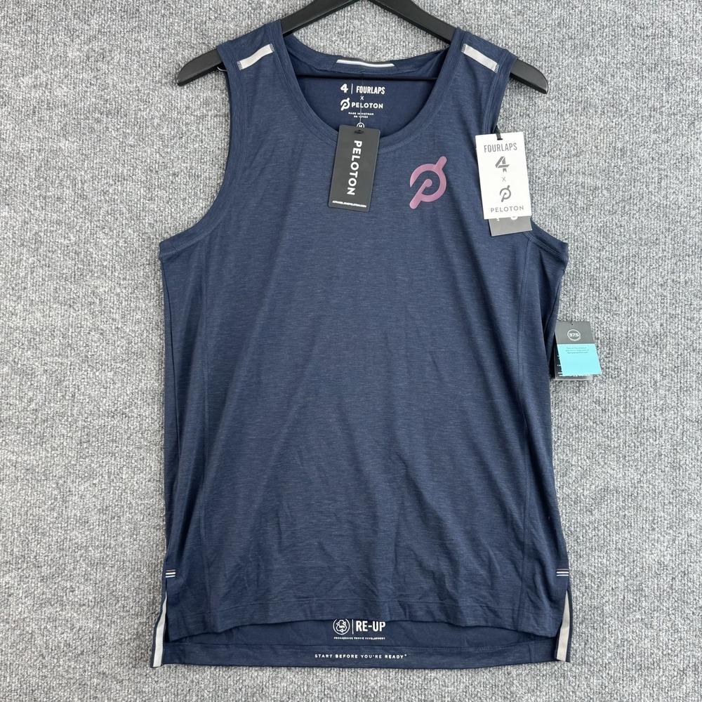 Peloton X Fourlaps Performance Tank Top Mens M Navy Re-Up Level Athletic NWT